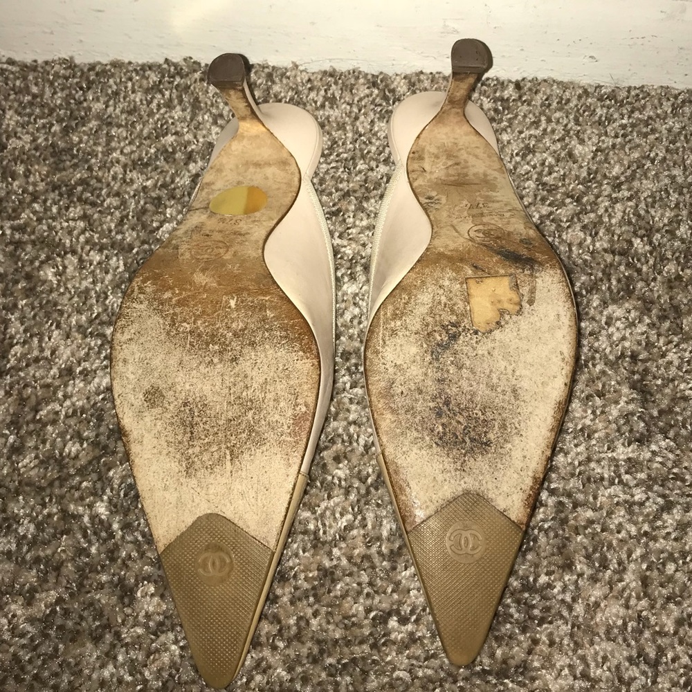 Chanel Cream & Tan Mules Size 37 1/2 - Picture 3 of 8